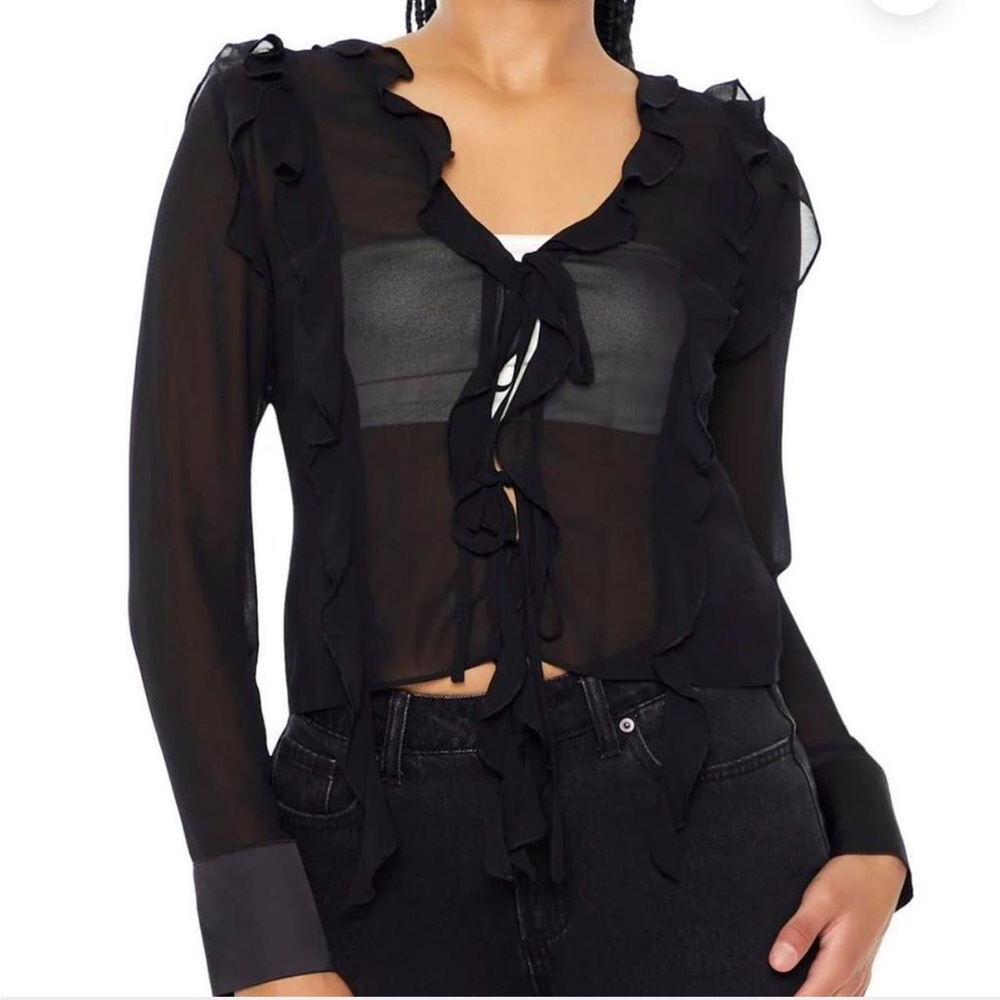 NWT Forever 21 Ruffle-Trim Chiffon Top